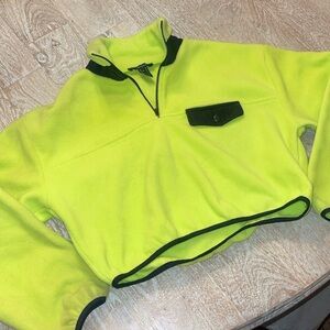 NWT FOREVER 21 Neon Green 1/4 Zip Cropped Fleece Pullover Sweatshirt Small
